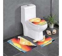 3-Piece Bathroom Anti-Slip Mat Set - 24x16in YYHWHJDE Bright Sunrise Prints Rectangular, U-Shaped & O-Shaped Rugs for Toilet, Vanity & Bath