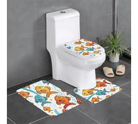 3-Piece Bathroom Anti-Slip Mat Set - 24x16in YYHWHJDE Cute Goldfish Prints Rectangular, U-Shaped & O-Shaped Rugs for Toilet, Vanity & Bath