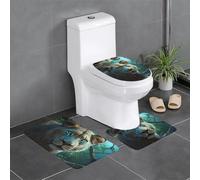 3-Piece Bathroom Anti-Slip Mat Set - 24x16in YYHWHJDE Lioness with Blue Green Eyes Prints Rectangular, U-Shaped & O-Shaped Rugs for Toilet, Vanity & Bath