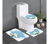 3-Piece Bathroom Anti-Slip Mat Set - 24x16in YYHWHJDE Little Clouds in The Bouquet Prints Rectangular, U-Shaped & O-Shaped Rugs for Toilet, Vanity & Bath