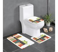3-Piece Bathroom Anti-Slip Mat Set - 24x16in YYHWHJDE Little Frog on The Bookshelf Prints Rectangular, U-Shaped & O-Shaped Rugs for Toilet, Vanity & Bath