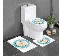 3-Piece Bathroom Anti-Slip Mat Set - 24x16in YYHWHJDE Little Sheep in The Bubble Prints Rectangular, U-Shaped & O-Shaped Rugs for Toilet, Vanity & Bath