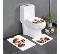 3-Piece Bathroom Anti-Slip Mat Set - 24x16in YYHWHJDE Little Squirrel Stealing Pine Cones Prints Rectangular, U-Shaped & O-Shaped Rugs for Toilet, Vanity & Bath