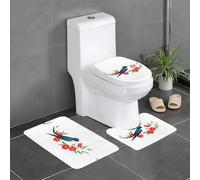 3-Piece Bathroom Anti-Slip Mat Set - 24x16in YYHWHJDE Little Swallow in Red Flower Prints Rectangular, U-Shaped & O-Shaped Rugs for Toilet, Vanity & Bath