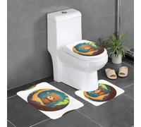 3-Piece Bathroom Anti-Slip Mat Set - 24x16in YYHWHJDE The Little Bear on The Planet Prints Rectangular, U-Shaped & O-Shaped Rugs for Toilet, Vanity & Bath