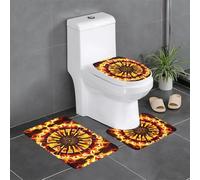 3-Piece Bathroom Anti-Slip Mat Set - 24x16in YYHWHJDE Turning The Flame Prints Rectangular, U-Shaped & O-Shaped Rugs for Toilet, Vanity & Bath