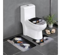 3-Piece Bathroom Anti-Slip Mat Set - 24x16in YYHWHJDE Two Fighting Chickens Prints Rectangular, U-Shaped & O-Shaped Rugs for Toilet, Vanity & Bath