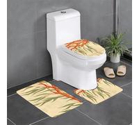 3-Piece Bathroom Anti-Slip Mat Set - 24x16in YYHWHJDE Willow Tree Leaves Prints Rectangular, U-Shaped & O-Shaped Rugs for Toilet, Vanity & Bath