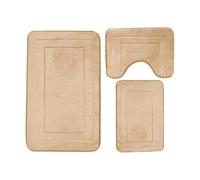 3 Piece Bathroom Mat Sets, Washable Quick-Dry Bathroom Shower Mat Non-slip Bathtub Rug and Toilet Mat Soft Rug (Beige)