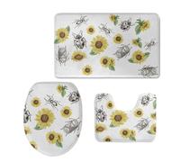 3-Piece Bathroom Rug Set, Bath Mats Set For Bathroom - Non Slip Bath Mat & Toilet Lid Cover, U-Shaped Contour, Super Absorbent, Quick-Dry, Machine Washable 50×80Cm Sunflowers Insects