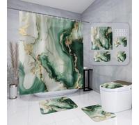 3-Piece Bathroom Rug Set Non-Slip Bath Mat, Soft Memory Foam U-Shaped Mat, Toilet Seat Cover, Anti-Mould & Absorbent 50×80Cm Green Marble