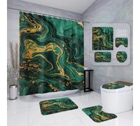 3-Piece Bathroom Rug Set Non-Slip Bath Mat, Soft Memory Foam U-Shaped Mat, Toilet Seat Cover, Anti-Mould & Absorbent 50×80Cm Green Marble