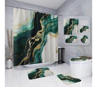 3-Piece Bathroom Rug Set Non-Slip Bath Mat, Soft Memory Foam U-Shaped Mat, Toilet Seat Cover, Anti-Mould & Absorbent 45X75Cm Green Marble