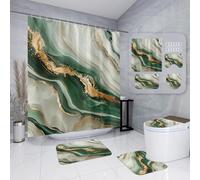 3-Piece Bathroom Rug Set Non-Slip Bath Mat, Soft Memory Foam U-Shaped Mat, Toilet Seat Cover, Anti-Mould & Absorbent 50×80Cm Green Marble