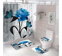 3-Piece Bathroom Rug Set Non-Slip Bath Mat, Soft Memory Foam U-Shaped Mat, Toilet Seat Cover, Anti-Mould & Absorbent 45X75Cm Flower Butterfly