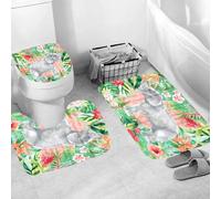 3-Piece Bathroom Rug Set Non-Slip Bath Mat, Soft Memory Foam U-Shaped Mat, Toilet Seat Cover, Anti-Mould & Absorbent 45X75Cm Elephant