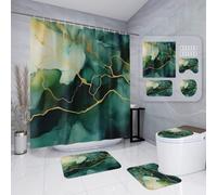 3-Piece Bathroom Rug Set Non-Slip Bath Mat, Soft Memory Foam U-Shaped Mat, Toilet Seat Cover, Anti-Mould & Absorbent 45X75Cm Green Marble