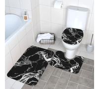 3 Piece Bathroom Rugs Sets Super Absorbent Bathroom Mats Set Non-Slip Bath Rug Washable Contour Mat and Toilet Lid Cover Black and White Marble Bath Mats Carpet for Bathroom Shower Rug