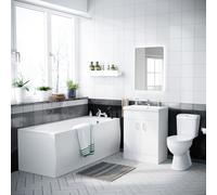 3 Piece Bathroom Suite 1700mm Bath with Front End Panel, Closed Coupled Toilet and 600 mm White Vanity Basin Cabinet