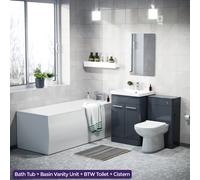 3 Piece Bathroom Suite Anthracite 600mm Vanity, WC, BTW Toilet & Straight Bath