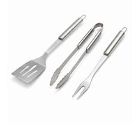 3 Piece Bbq Tool Set Stainless Steel Turner, Tongs & Fork Heavy Duty Barbecue Grill Set With Hanging Loops Durable Outdoor Cooking