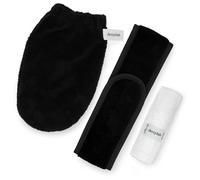 3-Piece Beauty Set - Makeup Headband, Face Wash Mitt & Towel - Skincare & Spa Accessories - Soft Terry Cotton (100% Cotton) | Black, 1 set