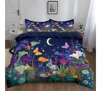 3 Piece Bedding Set - Duvet Cover Double 200 x 200 cm Microfiber, Ultrasoft Duvet Cover Set Non Iron Bedding Sets With Zipper Closure with 2 PillowcasesDark BlueFantasy Starry Sky Plants