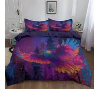 3 Piece Bedding Set - Duvet Cover Double 200 x 200 cm Microfiber, Ultrasoft Duvet Cover Set Non Iron Bedding Sets With Zipper Closure with 2 PillowcasesPurpleFantasy Starry Sky Colorful Birds