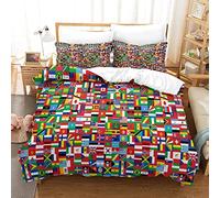 3-Piece Bedding Set - Duvet Cover, Quilt Cover, Pillowcase - World Countries Flag Print - 3D Comforter - Zipper Closure - Kids to Adults