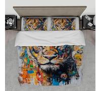 3 Piece Bedding Set Street Art Lion Graffiti Design Duvet Cover with 2 Pillow Cases Breathable Lightweight Quilt Cover for All Seasons Emperor
