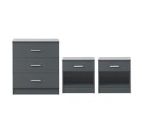 3 Piece Bedroom Furniture Set Chest Drawers 2x Bedside Table Dark Grey