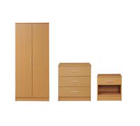 3 Piece Bedroom Furniture Set Wardrobe Chest Drawers Bedside Table Oak Effect