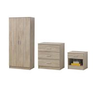 3 Piece Bedroom Furniture Set Wardrobe Chest Drawers Bedside Table Sonoma Oak