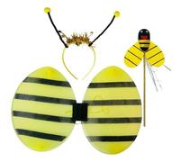 3 Piece Bee Costume Kids Bumble Bee Wings Headband Wand Set, Bumblebee Costume for Role Play Activities, School Performances and Carnival Celebrations, Soft Mesh Wings with Adjustable Straps