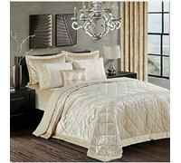 3-Piece Beige Quilted Crushed Velvet Bedspread Double 250 x 250 cm - Hotel Quality Soft Plush Bed Throw for Bedroom - Santiago Embossed Diamond Bedding with 2 Pillow Shams