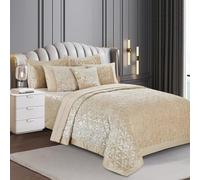 3-Piece Beige Velvet Quilted Bedspread Double 250 x 250 cm - Luxury Soft Plush Velvet Bed Throw For Bedroom - Hotel Quality Hypoallergenic Bedding With 2 Pillow Shams