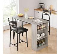 3-Piece Bistro Dining Set for 2, Folding Table with Bar Stools, Compact Kitchen Furniture, Modern Stand-Up Table and Chairs with 3-Tier Storage Rack for Dining Room, Kitchen, Living Room
