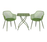 Core Products 3 Piece Round Garden Bistro Set In Moss Green, Includes Pair Of Lattice Armchairs And Plastic Table