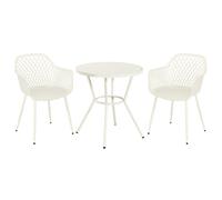 Core Products 3 Piece Round Garden Bistro Set In White, Includes Pair Of Lattice Armchairs And Plastic Table
