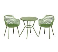 Core Products 3 Piece Round Garden Bistro Set In Moss Green, Includes Pair Of Lattice Armchairs And Plastic Table