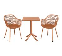 Core Products 3 Piece Square Garden Bistro Set In Terracotta, Includes Pair Of Lattice Armchairs And Plastic Table