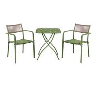 Core Products 3 Piece Square Garden Bistro Set In Moss Green, Includes Pair Of Rope Back Armchairs And Metal Folding Table