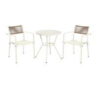 Core Products 3 Piece Round Garden Bistro Set In White, Includes Pair Of Rope Back Armchairs And Plastic Table