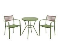 Core Products 3 Piece Round Garden Bistro Set In Moss Green, Includes Pair Of Rope Back Armchairs And Plastic Table