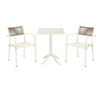 Core Products 3 Piece Square Garden Bistro Set In White, Includes Pair Of Rope Back Armchairs And Plastic Table