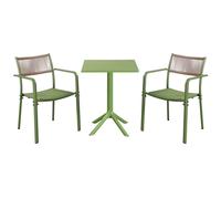 Core Products 3 Piece Square Garden Bistro Set In Moss Green, Includes Pair Of Rope Back Armchairs And Plastic Table