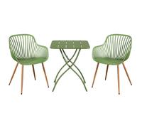 Core Products 3 Piece Square Garden Bistro Set In Moss Green, Includes Pair Of Sunray Armchairs And Metal Folding Table