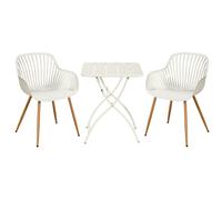 Core Products 3 Piece Square Garden Bistro Set In White, Includes Pair Of Sunray Armchairs And Metal Folding Table