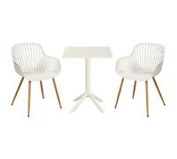 Core Products 3 Piece Square Garden Bistro Set In White, Includes Pair Of Sunray Armchairs And Plastic Table
