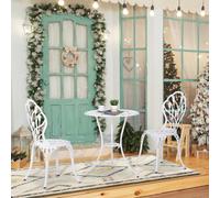 Outsunny 3 Piece Bistro Set, Aluminium Garden Furniture with Umbrella Hole